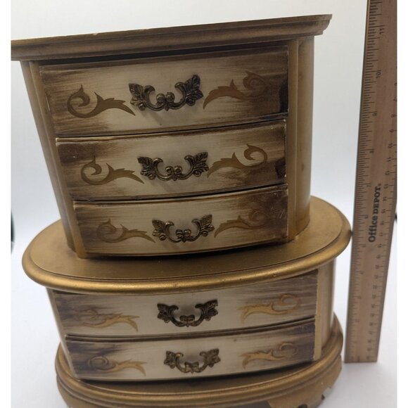 1960's Gold Florentine Musical Jewelry Box 5 Drawer - Picture 13 of 16
